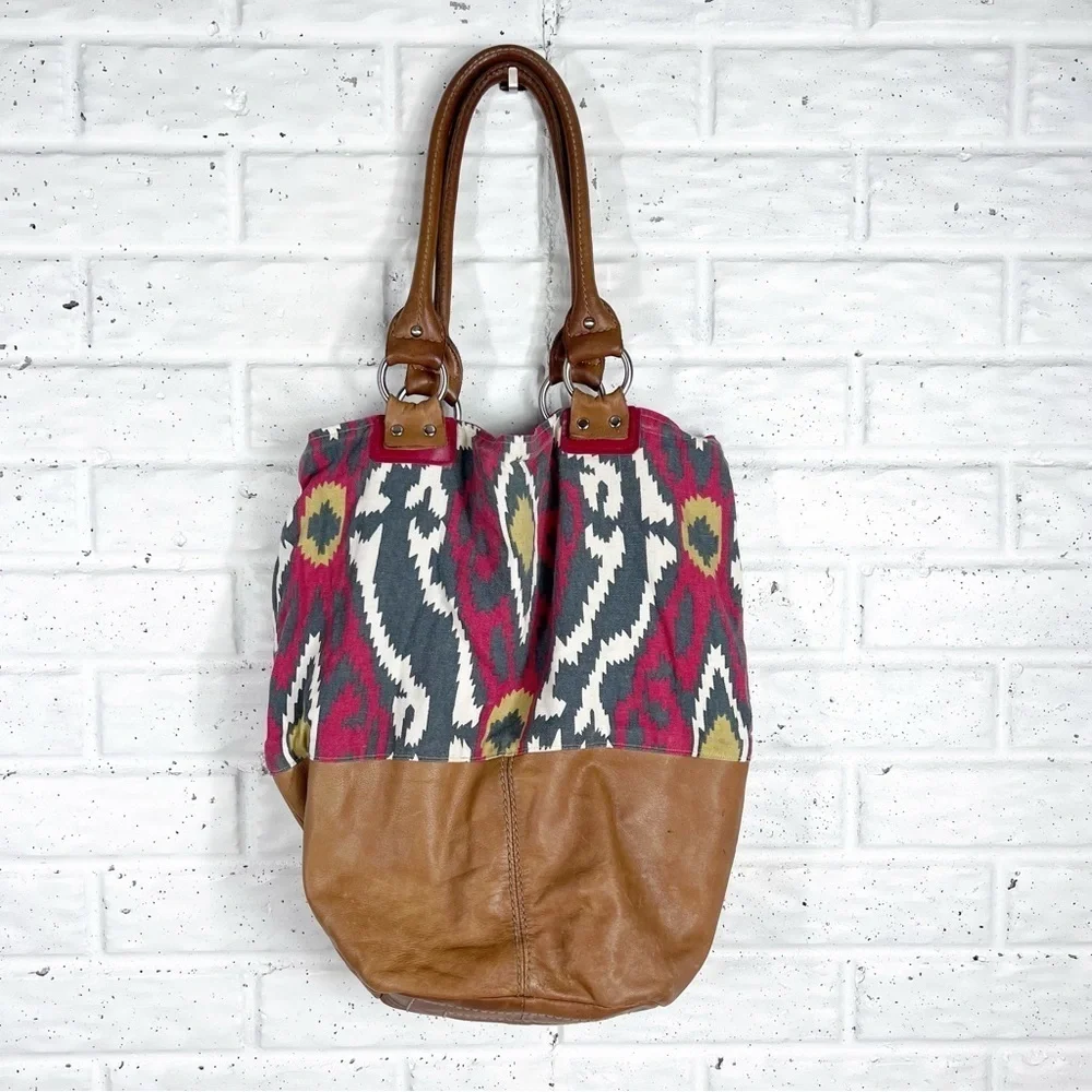 Slouchy Hobo tote bag | Leather & Aztec Print